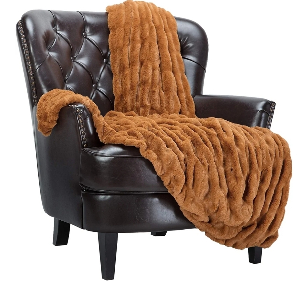 Luxurious Orange "Cathy Spice" Faux Fur Throw Blanket